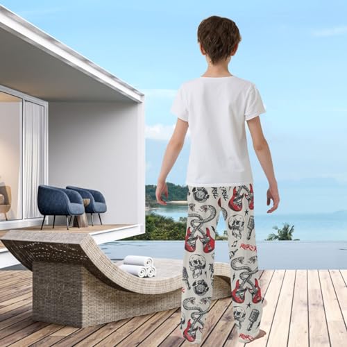 visesunny Boys' Pants Colorful Guitar Skull Jogger Pants Elastic Waist Long Bottoms Trousers with Pockets S3