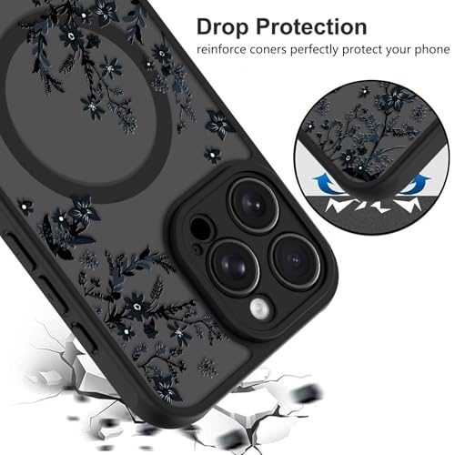 Image of KANGHAR Case for iPhone 15 Pro Florals Pattern | [Compatible with Magsafe] Cute Flower Branch Protective Magnetic Case for Girls Women Men