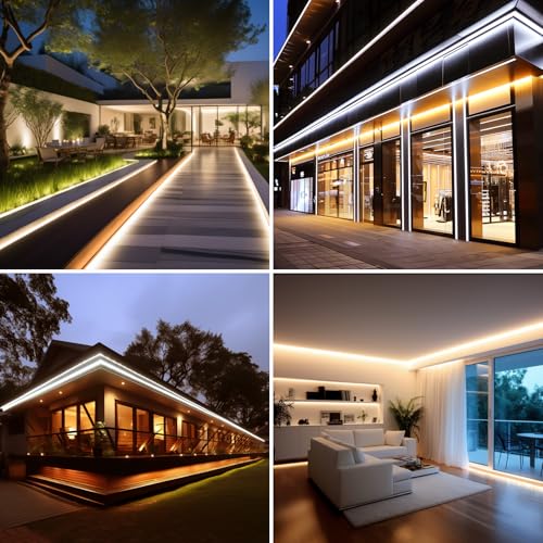 Image of BENLUN AC 110V COB LED Strip Lights 98.4ft, 3000K Warm White LED Rope Light Outdoor Waterproof, 10W /M CRI 90+ Flexible Cuttable, for Bedroom, Living Room, Garden, Commercial, House