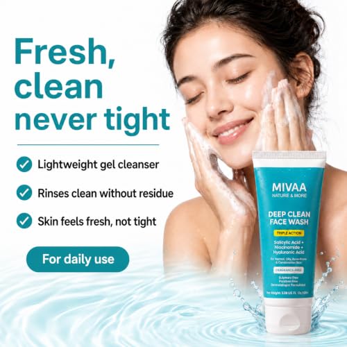Image of Acne Face Wash, Anti Acne Gel Cleanser with 2% Salicylic Acid, Niacinamide & Hyaluronic Acid, Non Drying for Oily & Pimple Prone Skin, Fragrance Free, Sulphate Free 100ml