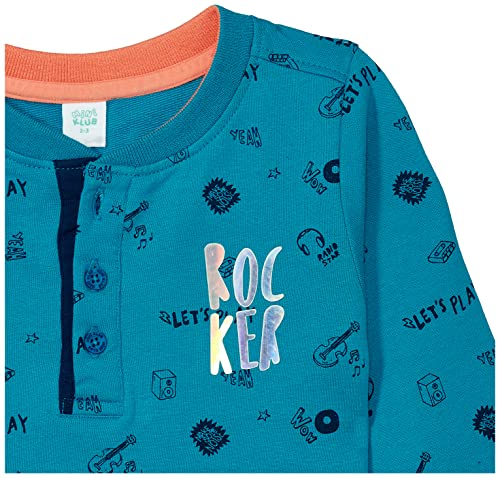Image of miniklub Boys Blue Printed Henley Neck Pure Cotton T-Shirt