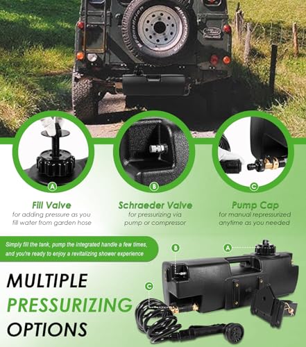 Image of 4.0 Gallon Pressurized Water Tank, Portable Camping Shower Water Storage with Spray Hose Bumper Mount or Bed Mount for Pick-up Trucks & Off-Road Vehicles Outdoor Activities Water Supply