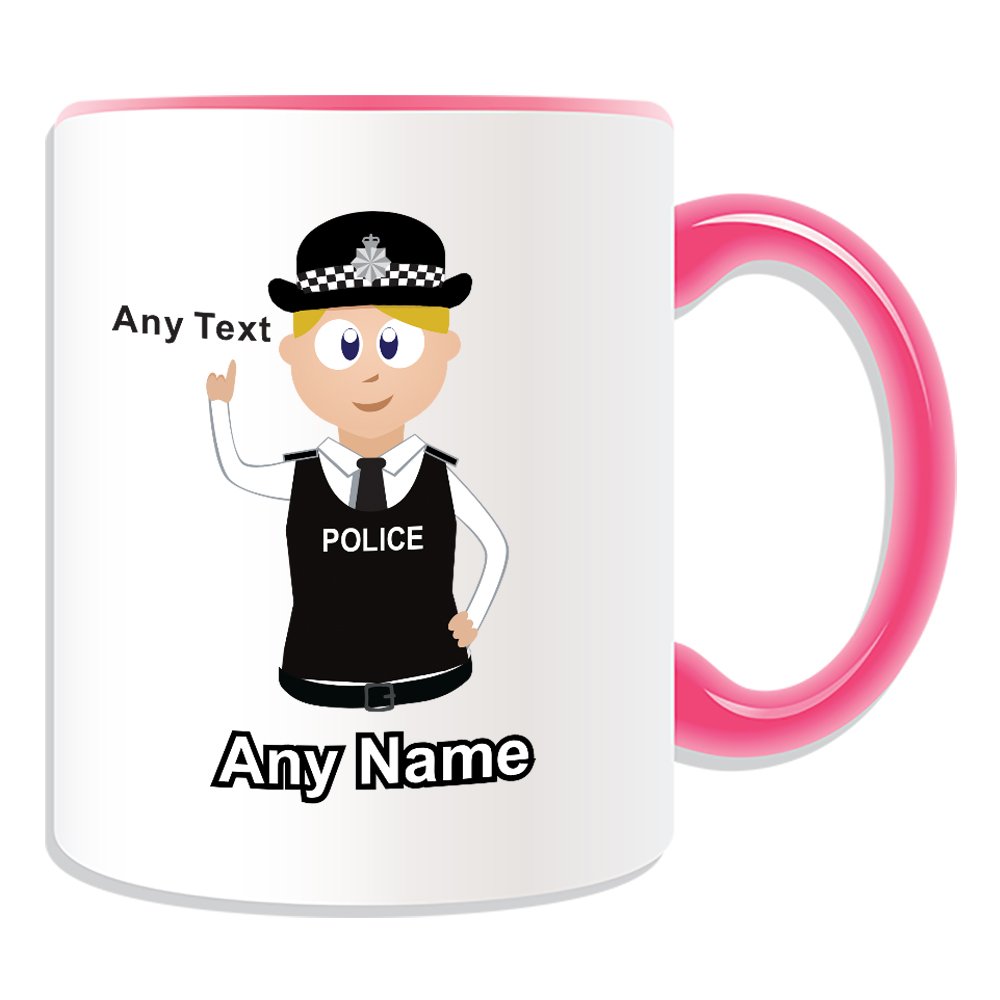 Unigift Pink Personalised Gift - Police Constable / Sergeant / (Chief) Inspector Mug (Police Design Theme, Colour Options) - Any Name / Message On Your Unique - Pc Sgt Insp Cid Ds - Blonde / Yellow Hair Policewoman Hat Cap 1 - Detective