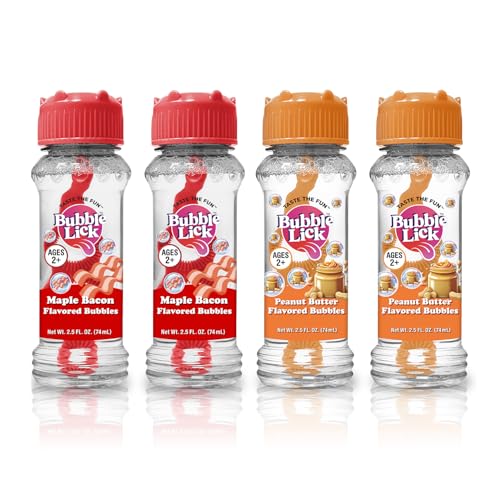 BubbleLick Peanut Butter and Maple Bacon Flavored Bubbles 4 Pack USA Made for Dogs Groomers Daycare