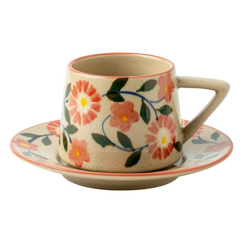 Porcelanowy kubek do kawy ze spodkiem, Starożytne malarstwo podszkliwne. Ręcznie malowany ceramiczny zestaw filiżanek do kawy i spodków restauracji(Style4)