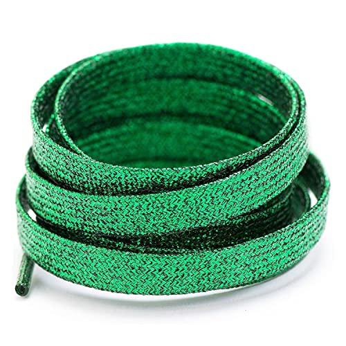 Booyckiy Flat Colorful Shiny Glitter Shoelaces, 2/5" Rainbow Shoe Laces For Sneakers Green 47Inch (120Cm) #TOP11