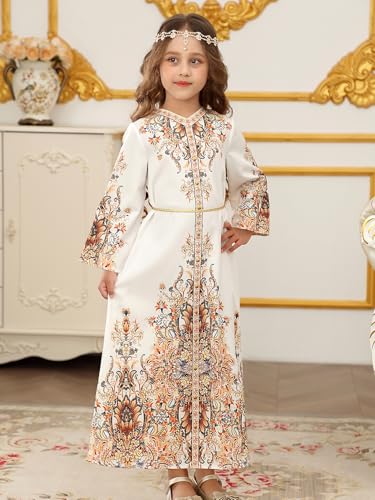 Muslim Dress for Kids Girls Abaya Middle East Ramadan Long Sleeve Prayer Dress Arabic Kaftan2