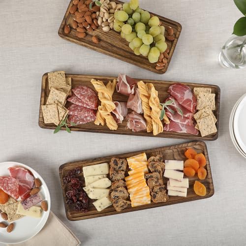 Image of Gibson Home Truss Peak 3 Tier Serving Tray for Party, 18 inch Acacia Wood Cupcake /Charcuterie /Dessert Farmhouse Tiered Platters with Collapsible Wood Rack