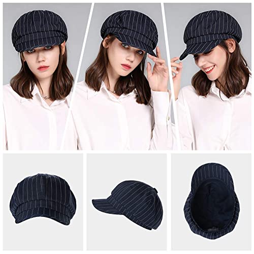 Comhats Spring Summer Newsboy Hats For Women Fashion Cotton Cabbie Cloche Cancer Caps Beret Ladies Navy Striped Medium #TOP1