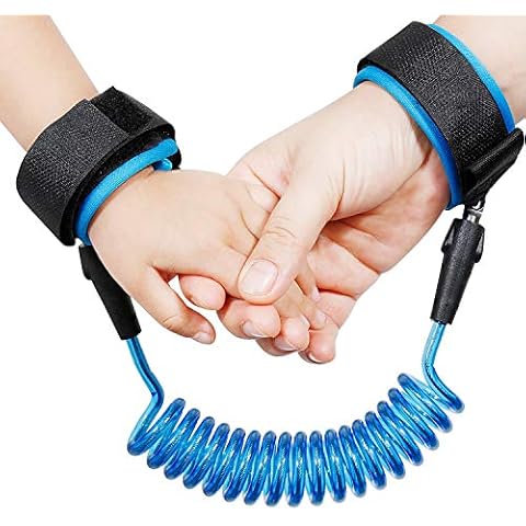 Anti-Lost Wrist Safety Child Walking Strap Adjustable 360° Rotate Hand Belt Elastic Wire Rope Wristband for Shopping Traveling Exploring Helper 1.5M (Blue) Cover