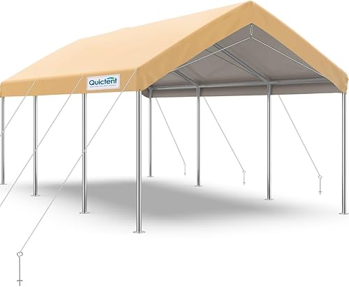 Quictent Toldo galvanizado para cochera, 10 x 20 pies, refugio de barco al aire libre con cables de acero reforzados, color beige
