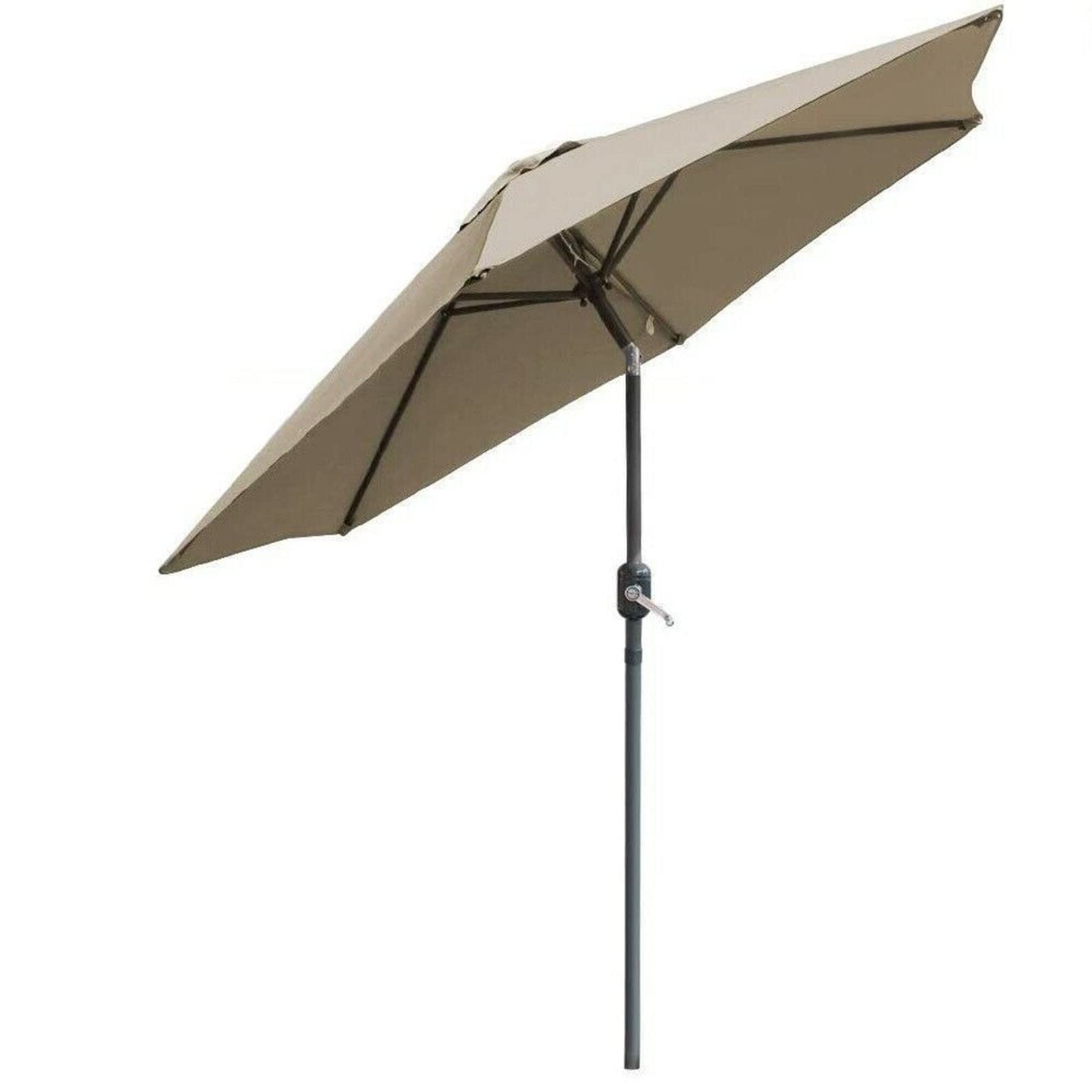 WDSOPK Round Garden Outdoor Parasol Sun Shade with Tilt Crank Brown Patio Umbrella