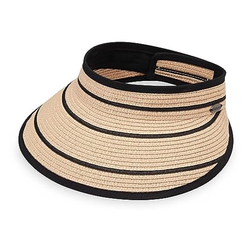 Women’s Savannah Sun Visor – Broad Brim Visor, Packable, Camel/Black Stripes