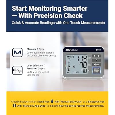 A&D Medical Precision Check BP Monitor, Home Use with Bluetooth UA-810BLE Wide-Range Cuff (8.6-16.5), 2 Users, Backlit LCD, Illuminated Buttons, iOS & Android Compatible, AC Adapter & Carrying Bag