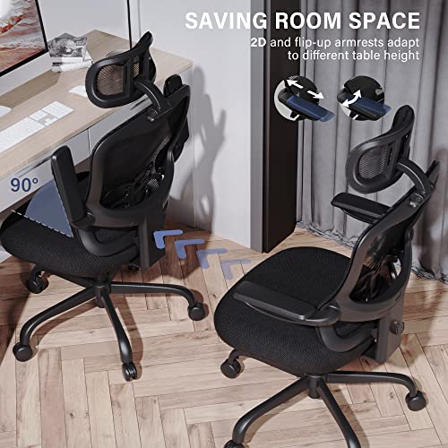 Landomia Ergonomic Office Desk Chair - Mesh Office Chair With Flip Up Arms & Adjustable Back Height - Comfortable Computer Task Chairs With Lumbar Support For Heavy People #TOP4