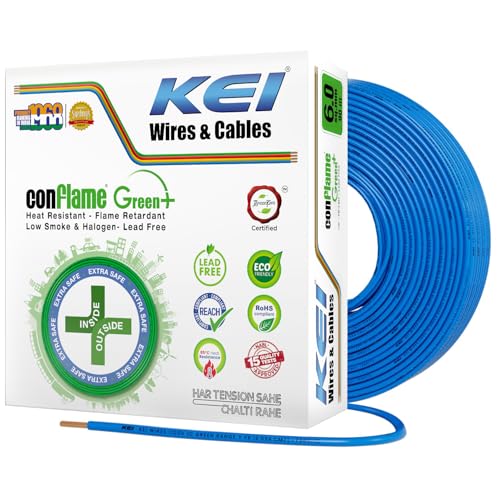 KEI CONFLAME GREEN PLUS 6 sqmm 1 Core, 99.97% Pure Copper Conductor,Flame Retardant Low Smoke & Halogen - Lead Less Insulation House Wire for Domestic