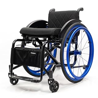 Foldable Lightweight Sports Wheelchair All Terrain Aluminium Wheelchair Easy to Assemble Stable for Youth, Adults, Elderly(Blue,Seat Width 16.5in)
