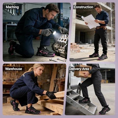 Image of Hogent Steel Toe Shoes for Men Lightweight Comfortable Non Slip Work Shoes Women Puncture Proof Safety Sneakers for Industrial Construction & Daily Life