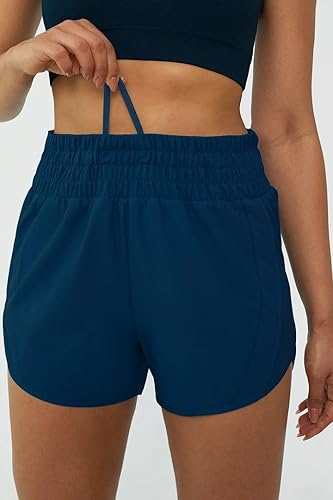 Miniatura 2 de Tough Mode Pantalones cortos para mujer, pantalones cortos deportivos para mujer, cintura alta, pantalones cortos para correr, con bolsillos,