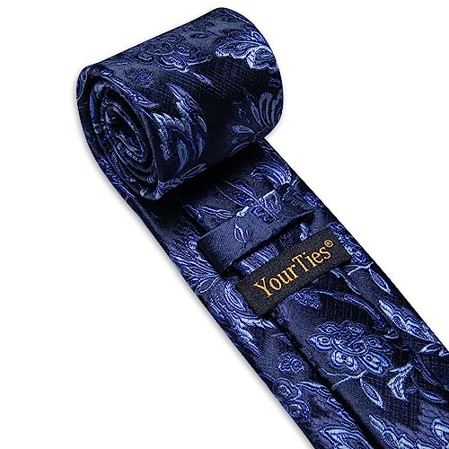 Image of YourTies Silk Paisley Floral Tie and Pocket Square Cufflinks with Lapel Pin Sets for Men 5PC Wedding Party