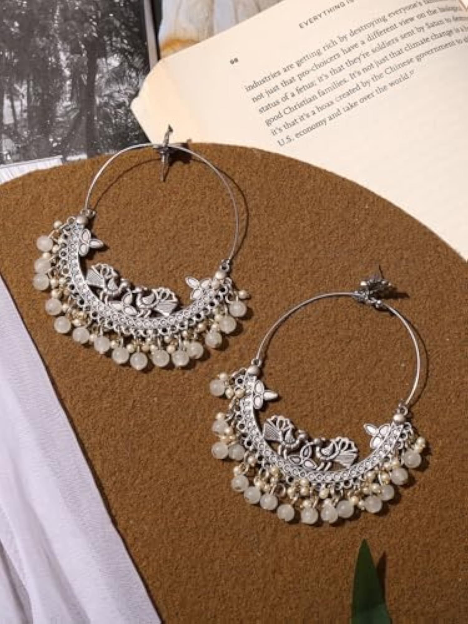 Silver Plated Oxidised Chandbali Earrings, Traditional Design