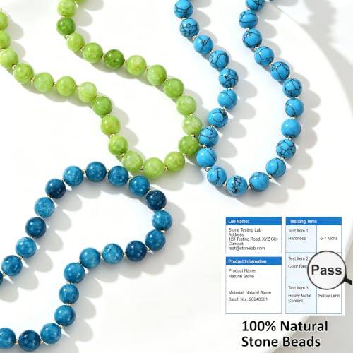Image of GINAZL Natural Stone Beaded Choker Necklace for Women, Chunky Multicolor Gemstone Handmade Necklace, Boho 12MM Bead Summer Beach Jewelry Gifts for Women