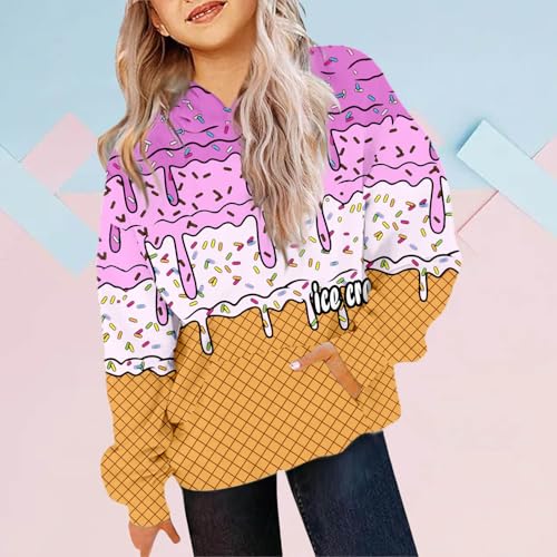 Cute Hoodies for Teen Girls Ice Cream Drip Preppy Pullovers Kids Long Sleeve Funny Y2k Hooded Sweatshirts with Pocket2