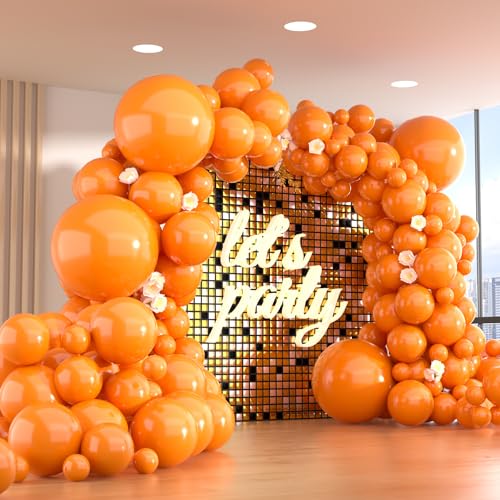 Image of 150pcs Orange Balloons Different Sizes Pack, 18 12 10 5 Inch Party Balloon Garland Arch Kit for Halloween Birthday Graduation Baby Shower Party Decorations(With 2 Ribbons)