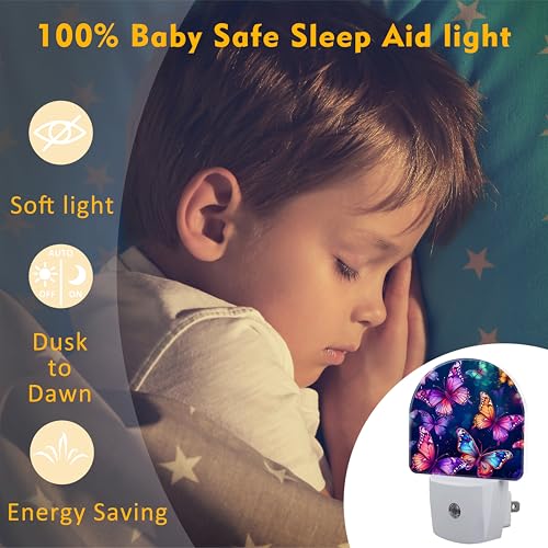 Image of Magic Glowing Butterflies Night Light for Kids,Colorful Flying Butterfly Plug in Night Light with Dusk to Dawn Sensor, 0.5w Energy Saving Nightlight for Hallway Stairway Kitchen Bedroom