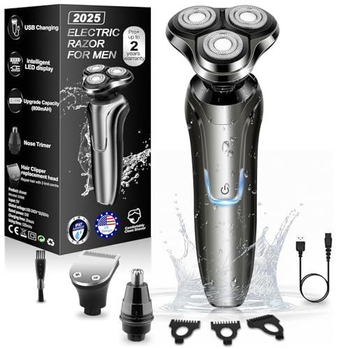 Electric Razor for Men, Men's Rotary Shavers, Waterproof,Wet and Dry Rechargeable Electric Shaver for Men's Faces with a Cordless and Floating Head, Portable Travel Razor,an Ideal Gift for Men
