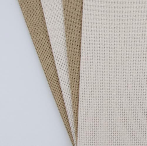 Image of KCS 4 /6 pc of 12 inch x 18 inch(30cmx45cm) 18CT Counted Cotton Aida Cloth Cross Stitch Fabric (4 pc, Ecru+Khaki)