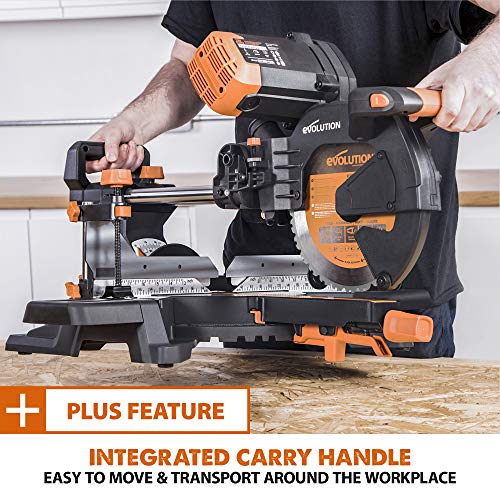 Evolution Power Tools R255SMSDB+ 15 Amp 10 in. Premium Dual Bevel Sliding Miter Saw w/Laser and Multi-Material Cutting Blade