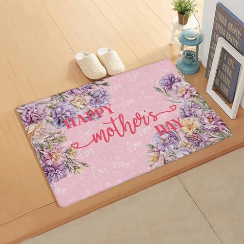 Floral Antifatigue Kitchen Bath Door Mat Cushioned Runner Rug,Washable Welcome Floor Sink Mat,Waterproof & Non-Slip Comfort Standing Doormat for Kitchen,Pink Love Heart Happy Mother's Day 24