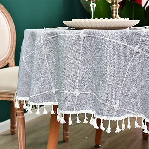 Monibana Plaid Farmhouse Gray Round Tablecloth 48 Inch Cotton Linen Heavy Weight Checkered Table Covers Cloths for Dining Room Kitchen Tabletop Decoration by Monibana - Used condition - Image 6