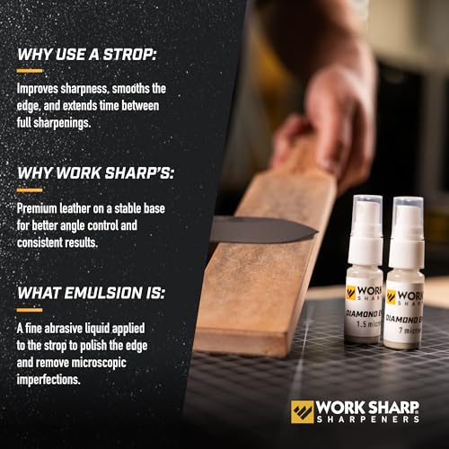 Image of Work Sharp Leather Strop And Diamond Emulsion Kit - Precision Edge Refinement System - Knife Sharpening, Polishing, Honing Tools And Blades