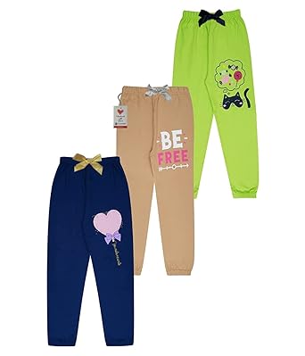 KYDA KIDS 100% Cotton Multicolor Combo Printed Track Pants for Girls (Pack o 3)