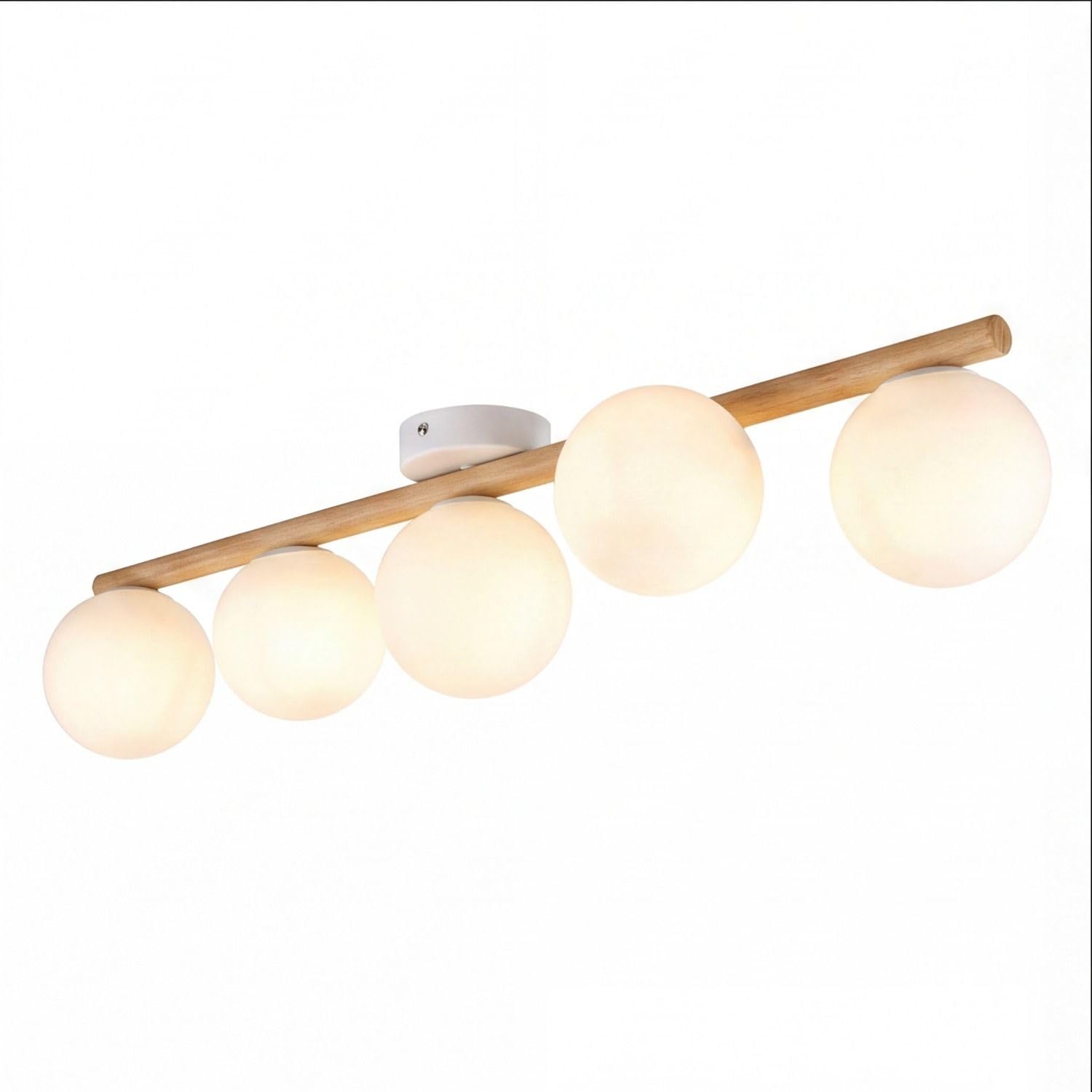 Licht-Erlebnisse Deckenleuchte Holz Weiß Metall Kiefer Wohnzimmer Esszimmer Flur 83 cm G9 5-flammig Kugeln gemütlich blendarm Balken Deckenlampe Schlafzimmer NARVA
