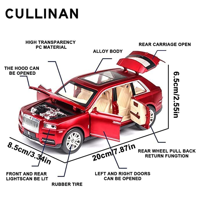 Image of Alokik Enterprise Alloy Metal Pull Back Die-cast Car 1:24 Rolls Royce Cullinan Diecast Metal Pullback Toy car with Openable Doors & Light, Music Boys Gifts Toys for Kids - Multicolor