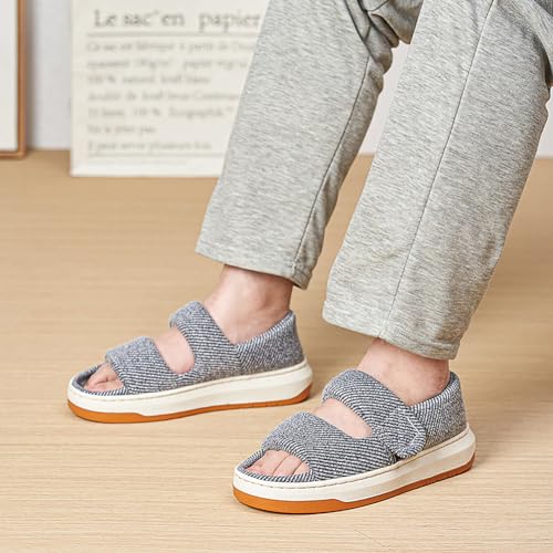 Men Wide Flat Sandals Summer Slippers for Swollen Feet Senior Stripe Non-Slip Home Shoes Corduroy Outdoor Walking Footwear2