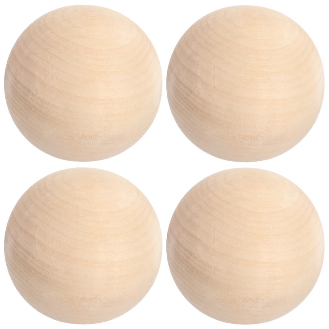 4 Stk. Holzkugeln 3 Zoll, unbehandelte Kugeln aus Natur-Hartholz, kleine glatte Holzkugeln für Basteln, DIY-Projekte und Dekorationen