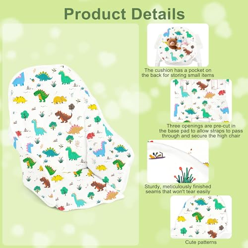 Image of for IKEA High Chair Cushion,with High Chair Pocket Pouch(Dinosaur)