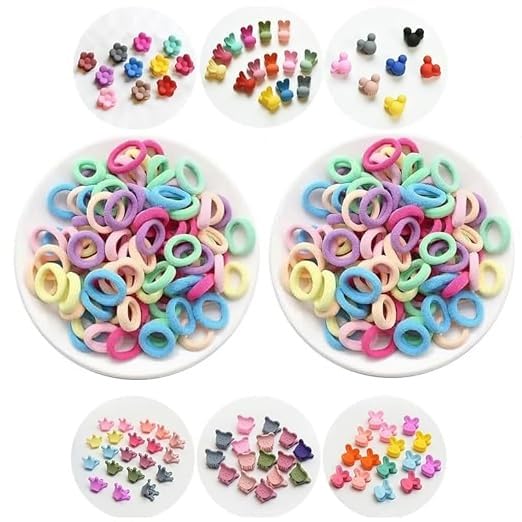 CHOTALIYA 260Pcs Hair Accessories Combo 200 Pcs Mini Rubber Band 60 pcs Mini Baby Hair Clip (Random Designs)
