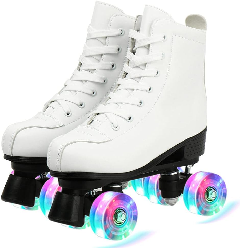 Women Pu Microfiber Roller Skates Skating Shoes Sliding Inline Quad Skates Sneakers Training Europe Size 2 Row 4 Wheels for Adult Kids Youth Boys Girls Outdoor