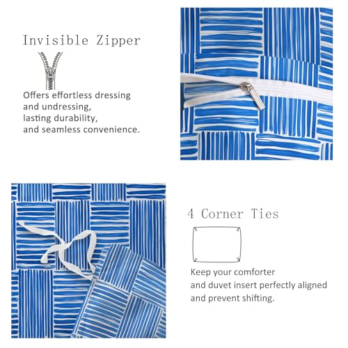 Linge de lit 240x260 microfibre douce motif rayures bleu élégant - 6