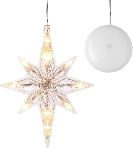Uonlytech Luz de ventana de estrella de Navidad, luces LED de estrella colgantes de Navidad con ventosa, funciona con pilas, luz de estrella de