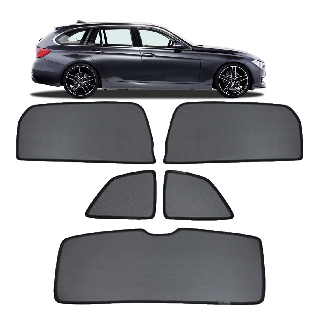 ZJIEX Tendine Parasole Auto Bambini Parasole per Finestrini Laterali per 3 Series F31 Touring 2012-2018 Tendine Parasole Protezione UV Tende Magnetiche Nero,Rear+Triangular+Back-windscreen-5PCS
