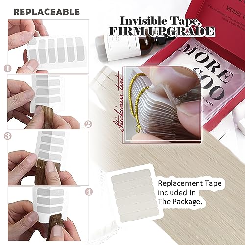 Moresoo Tape Hair Extensions Real Human Hair Platinum Blonde Hair Extensions Tape in Seamless Skin Weft Remy Hair 20 Inch 20 Pieces/50g #60 - Image 4