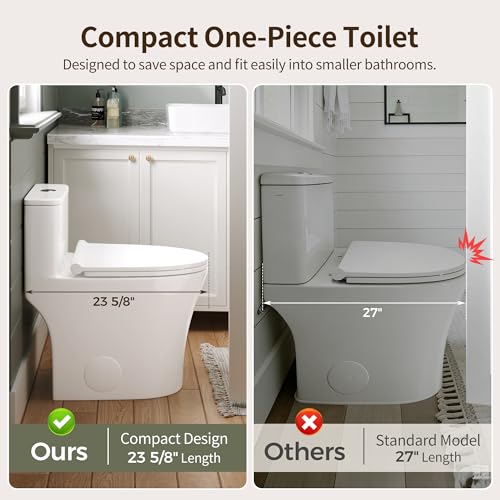 Image of DeerValley Compact One-Piece Toilet 1.28 GPF Single Flush Fully Skirted Bowl with Soft-Close Seat White Space-Saving Elongated Toilets for Small Bathrooms