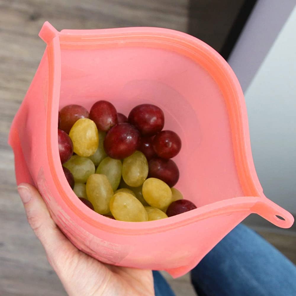 Bolsas Silicona Reutilizables 4 unids bolsa de alimentos reutilizable Snack Fruit Storage Ziplock Bag 1500ml & 1000ml Silicone Fresh Saver Bag Bolsa a prueba de fugas for la preservación del congelado