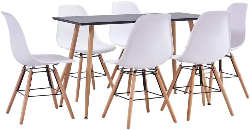 vidaXL Dining Table and Chair White for Chair, Black and Oak for Table